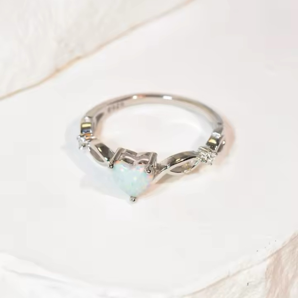 Opal Heart Silver Tone Ring - Picture 2 of 9